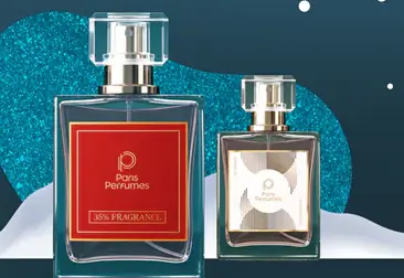 Două flacoane de parfum Paris Perfumes din calendar, de 50 ml și 30 ml