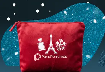 Trusă cosmetică roșie Paris Perfumes cu Turnul Eiffel și un fulg de nea